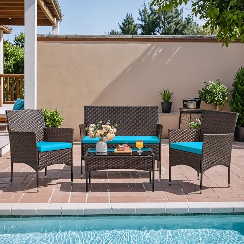 Homall 4 Pieces Outdoor Patio Furniture Sets Rattan Chair Wicker Set
