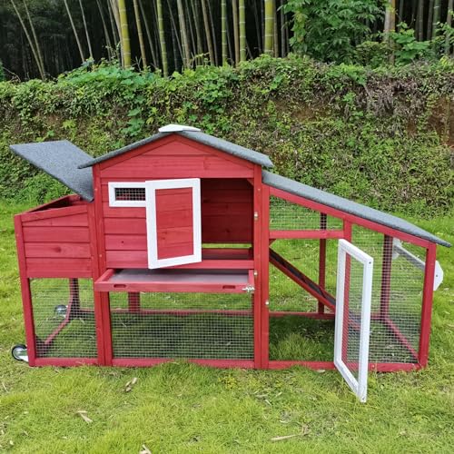 Chicken Coop and Run, Two Story Rabbit Hutch Indoor Outdoor, Wooden Hen House with Nesting Box Rabbit Cage, Ramp, Deep No Leak Pull Out Tray