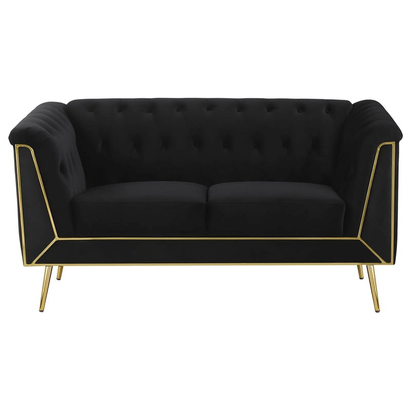 Maklaine 3-piece Fabric Tuxedo Arm Tufted Back Living Room Set in Black
