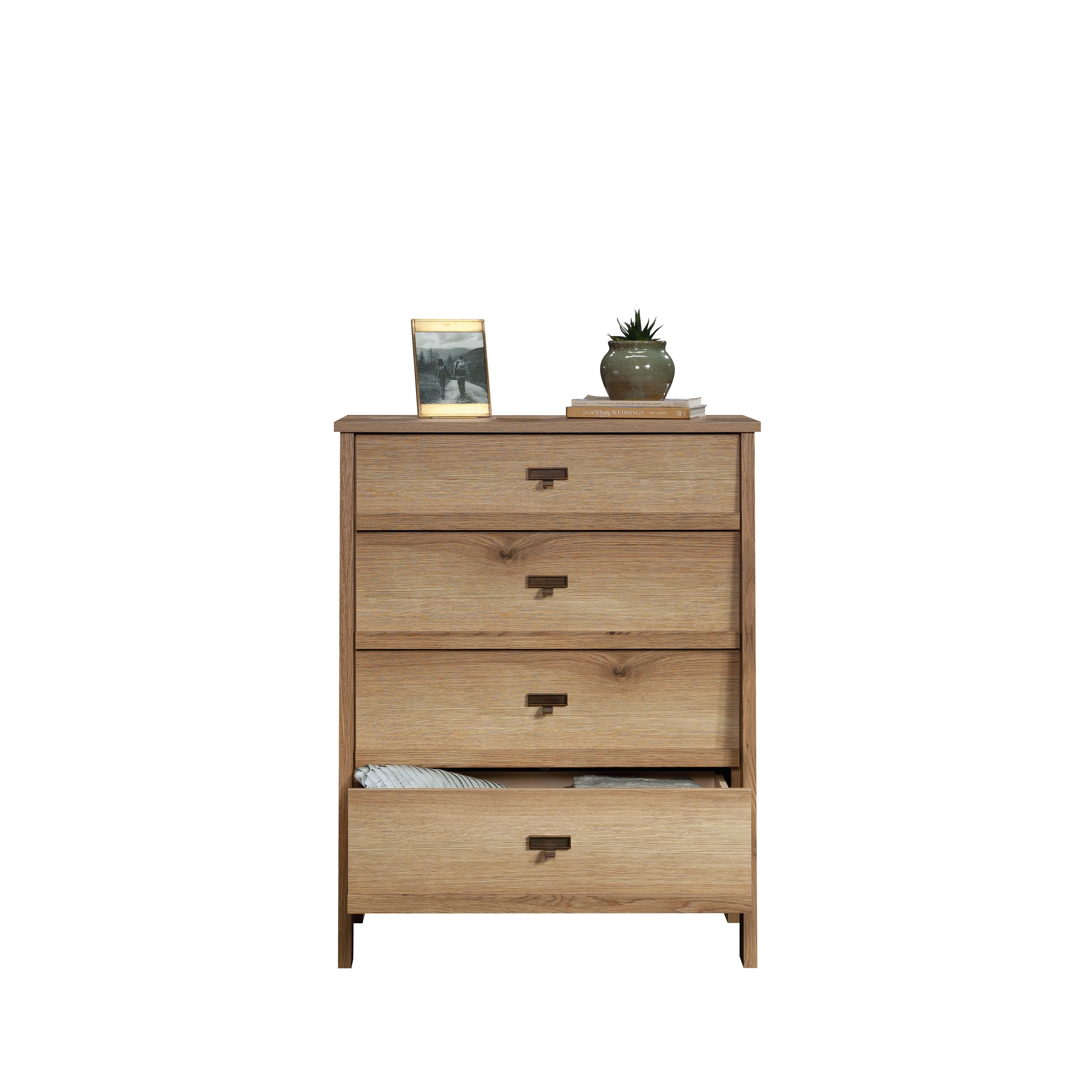 Sauder Trestle 4-Drawer Bedroom Dresser in Timber Oak, Timber Oak Finish