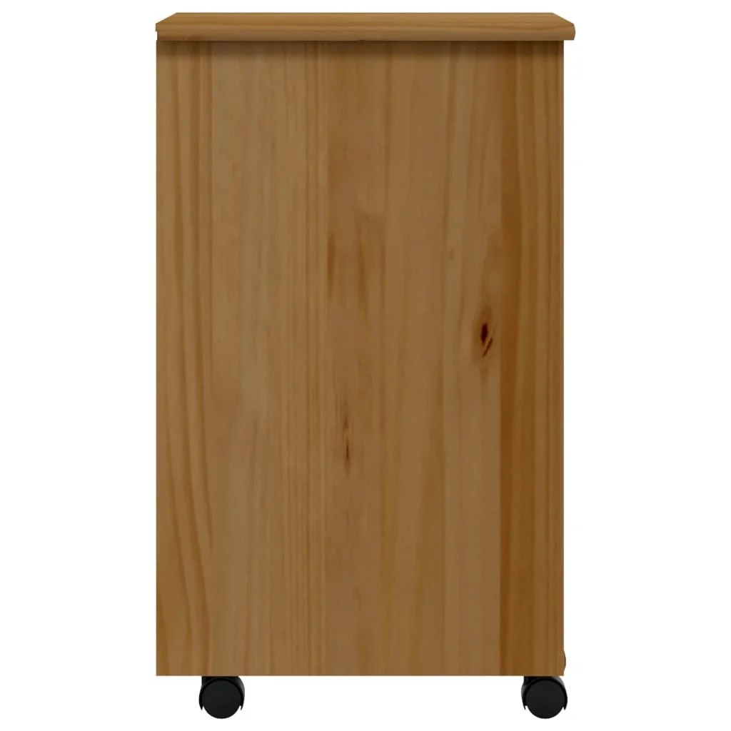 Tomshoo Rolling Cabinet with Drawers, Honey Brown Solid Wood Pine, Ample Storage Space, Flexible Wheels