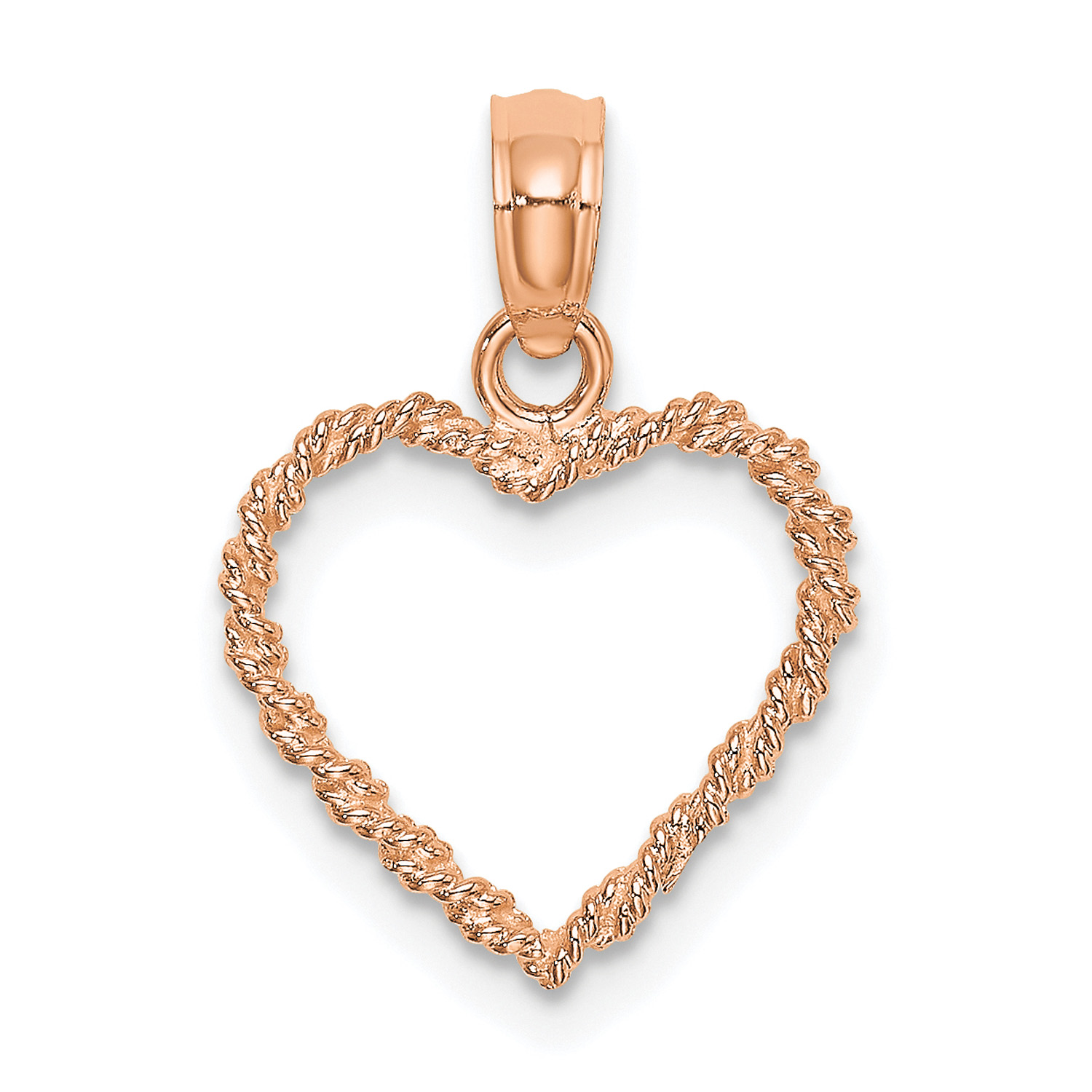 Carat in Karats 14K Rose Gold 3D Polished Rope Heart Pendant (16.4 mm x 13 mm) With 10K Yellow Gold Lightweight Rope Chain 16"