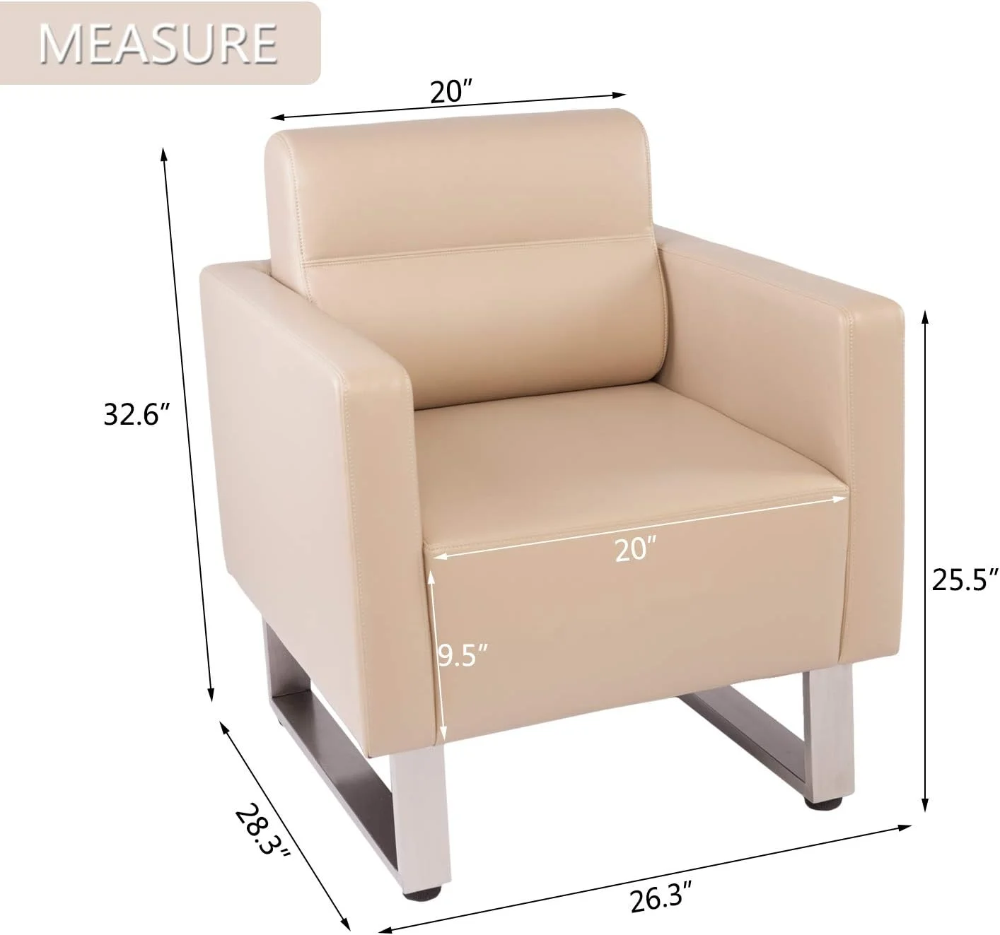 Office Guest Chairs Modern Waiting Room Office Reception Lobby Modern PU Leather Club Chair Home Arm Chair Sofa Seat Furniture W/Cushion (Beige)