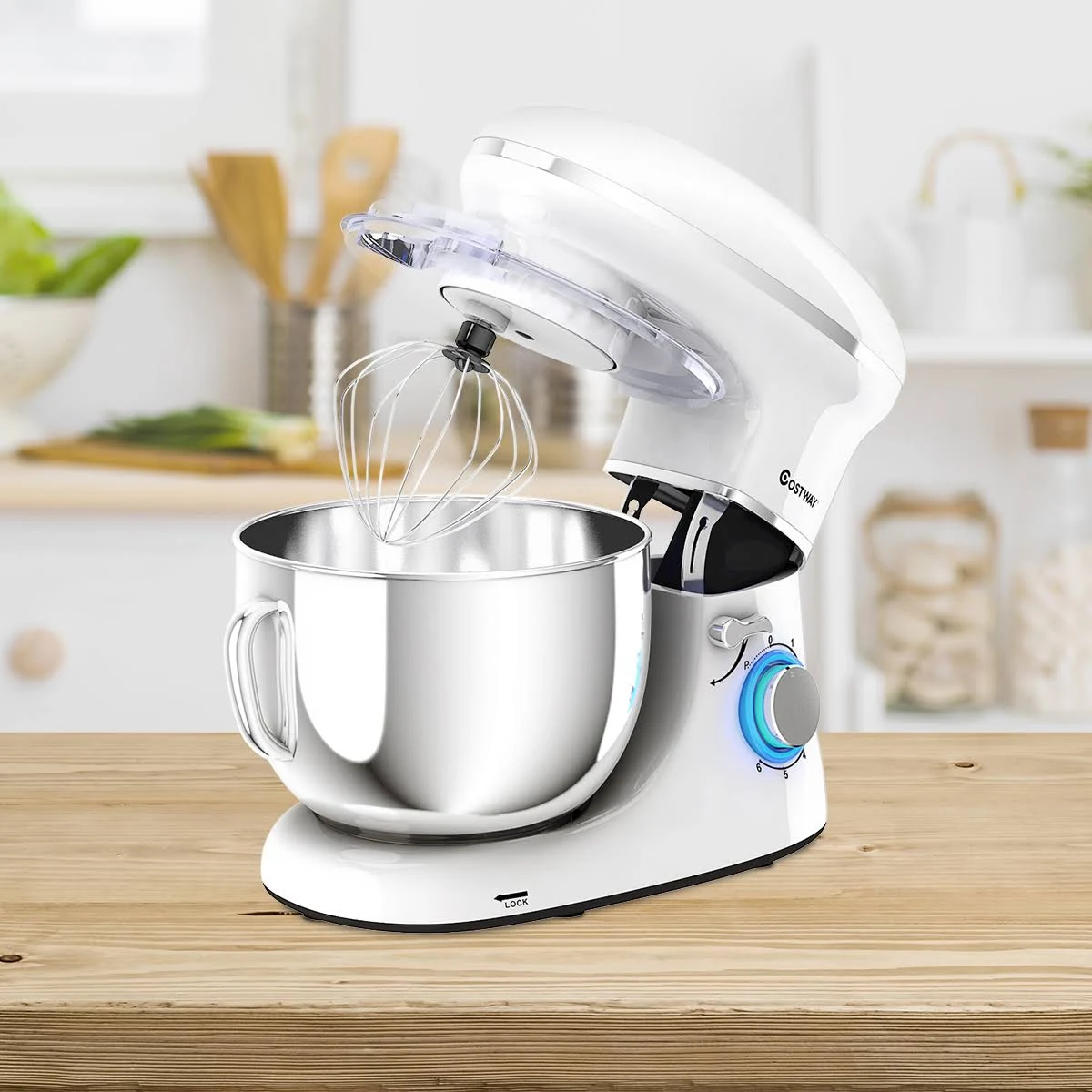 Costway 6 Speed 6.3 qt Tilt-Head Stainless Steel Electric Food Stand Mixer-White