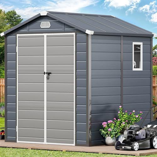 YITAHOME 8x6.2FT Outdoor Storage Shed w/o Floor, All-Weather Plastic Shed with Lockable Doors, Window & Vents, Plastic Tool Shed for Backyard, Patio