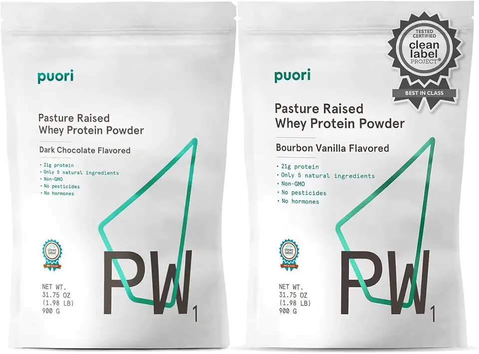Puori Whey Protein Powder Bundle - Dark Chocolate and Bourbon Vanilla - PW1 Pasture-Raised Grass-Fed Non-GMO