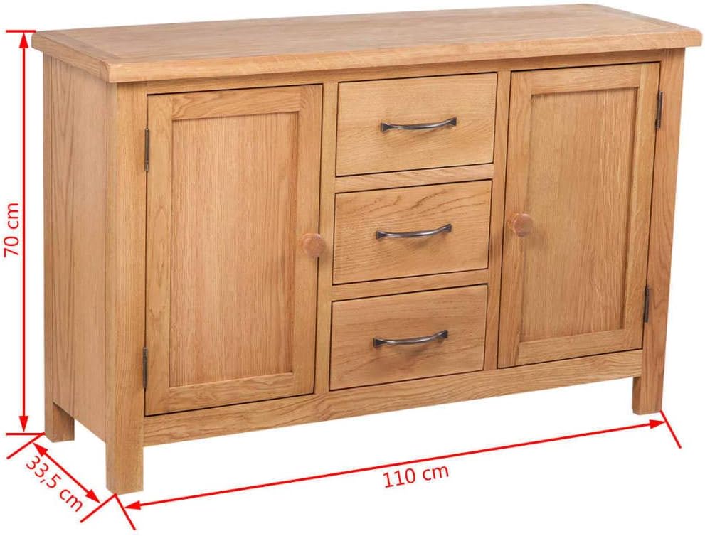 vidaXL Solid Oak Sideboard w/ 3 Drawers 2 Doors Side Storage Cabinet Cupboard