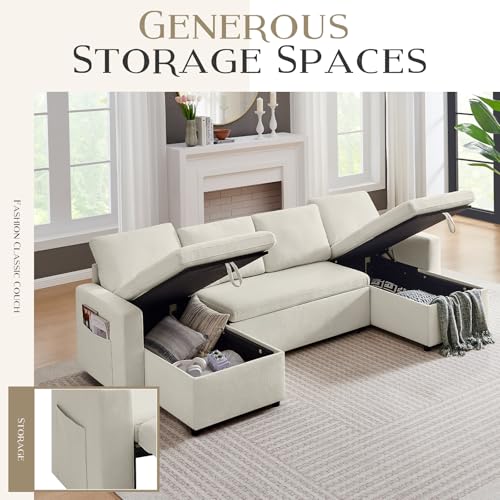 55" 3-in-1 Convertible Sleeper Sofa Bed with Adjustable Backrest - Soft Chenille Futon Couch for Living Room, Office & Apartment, Beige