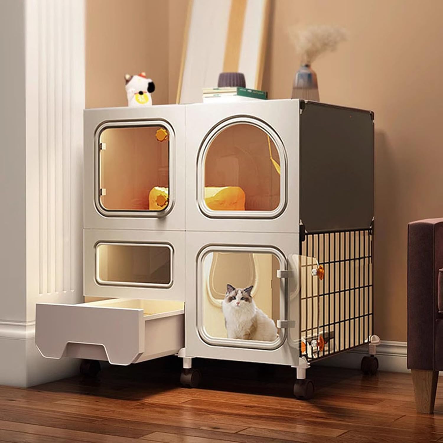 Cage for Cats Cat Cages Indoor with Litter Box, Cat Enclosure with Wheels
