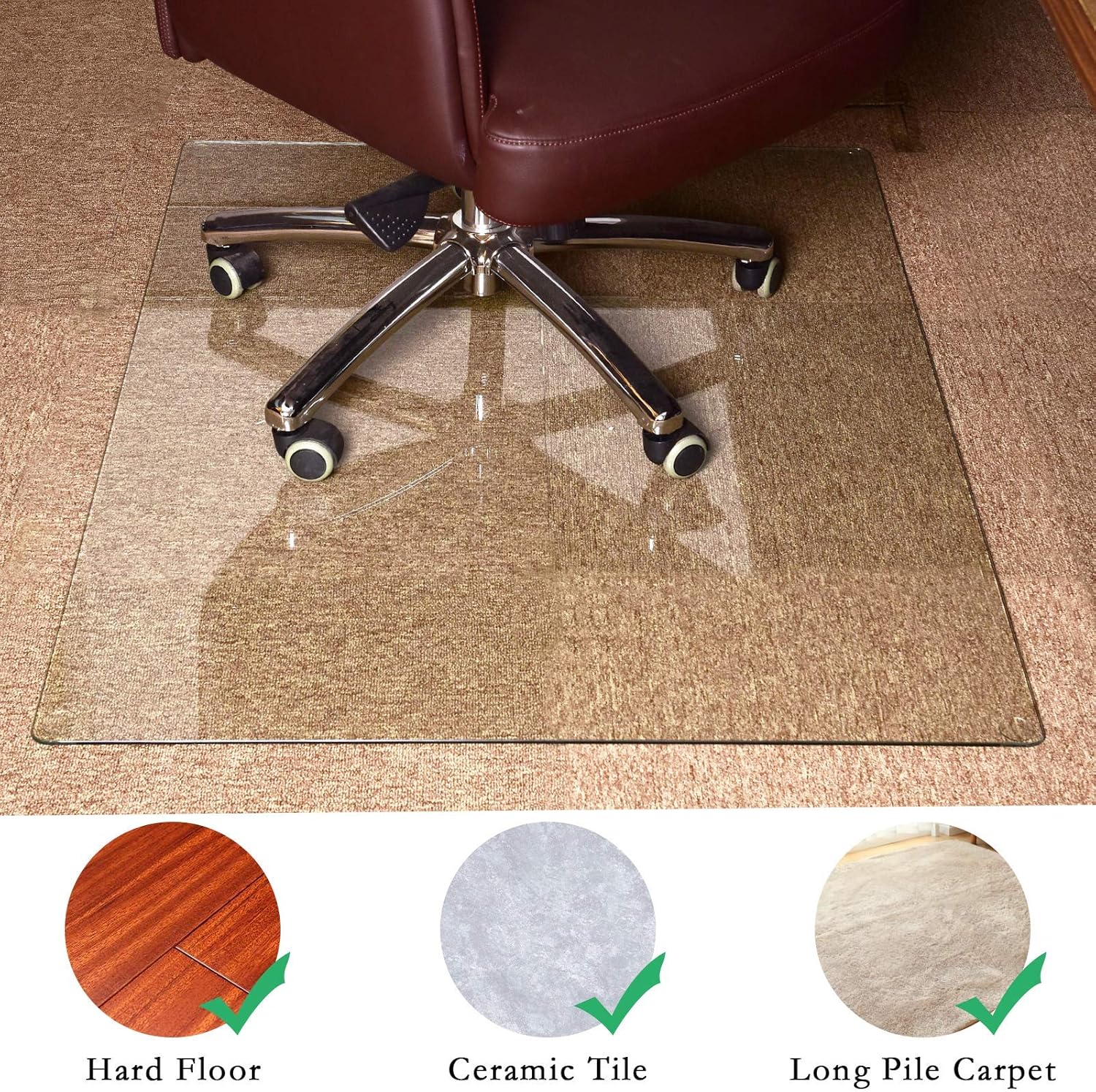 GLSLAND Office Chair Mat, 46 x 36 Premium Tempered Glass Computer Desk Mats Hard Protect Floor
