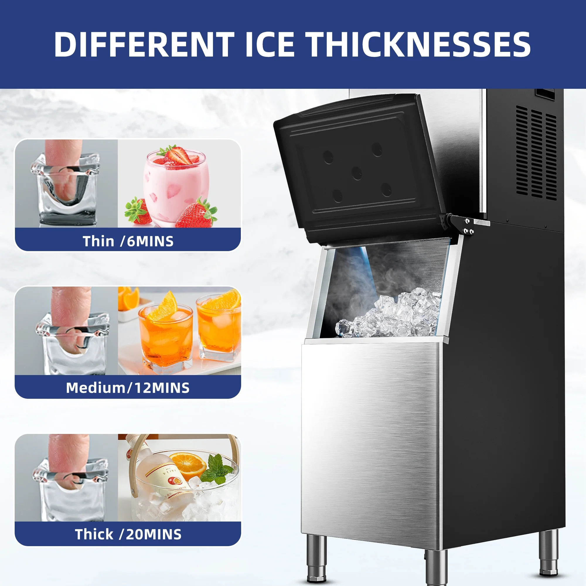 Simzlife 400Lbs/24H Commercial Ice Maker Machine, Freestanding/Built-In, Stainless Steel Clear Ice Cube Maker