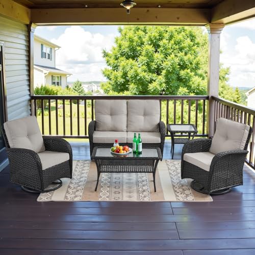 Patio Wicker Chairs Swivel Rocker - Outdoor Swivel Rocking Chairs Set of 2 with Rattan Side Table