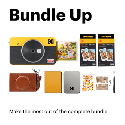 KODAK Mini Shot 3 Retro 4PASS 2-in-1 Instant Digital Camera and Photo Printer (3x3 inches) + 60 Sheets Cartridge Bundle, White