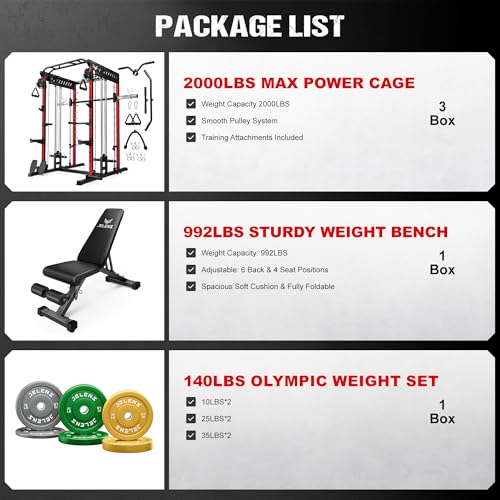 M21 Smith Machine, Multi-Function Power Cage with Dual Pulley Cable Crossover System, 2000LBS All-in-One Squat Rack with Smith Bar and Attachments