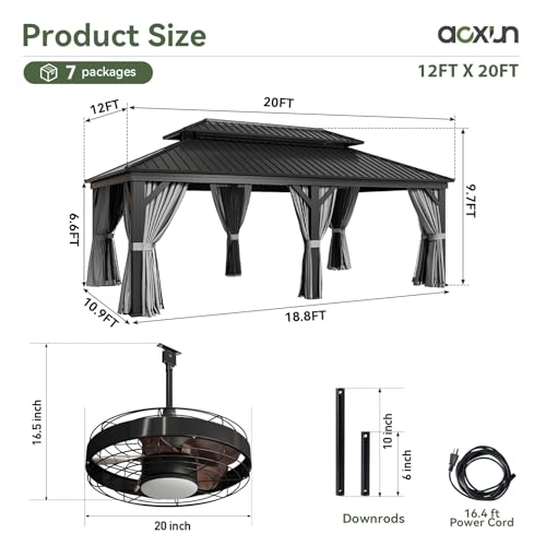 Aoxun 10' X 12' Hardtop Gazebo, Aluminum Outdoor Gazebo with Galvanized Steel Double Top Canopy
