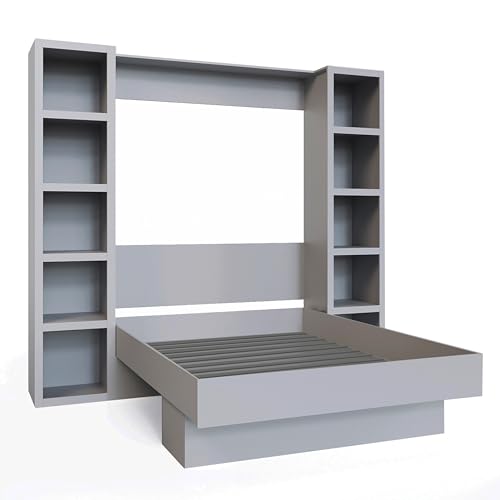 Oakland Living Easy-Lift Queen Murphy Wall Bed in Brown Wood Grain with Two Bookshelves