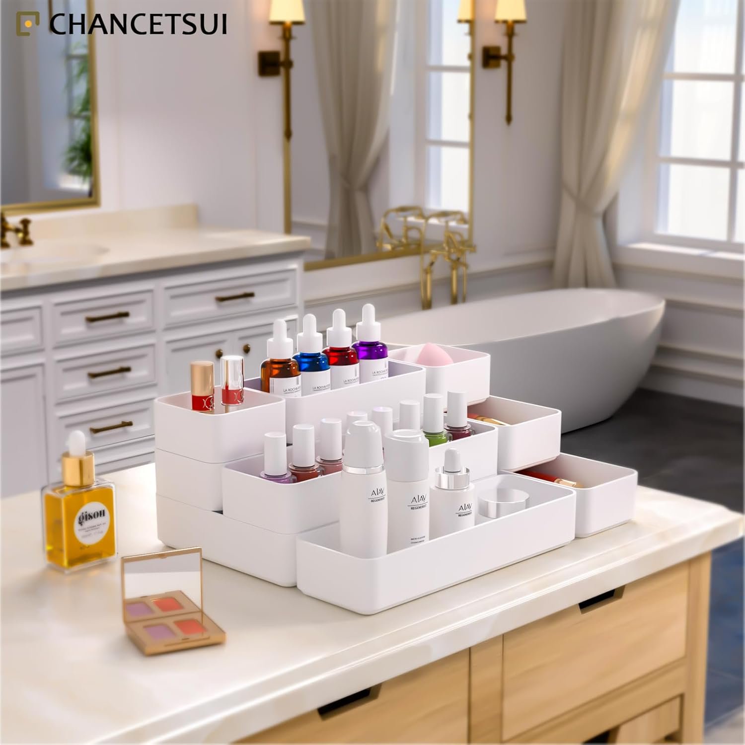 fdbtgysdb 9 Pcs Stackable Drawer Organizer Trays Set  Multifunctional Stackable Storage Trays for Vanity  Bathroom  Kitchen  Desk Drawer Organizer