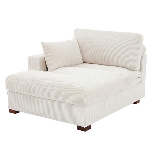UIXE Oversized Corduroy Chaise Lounge Chair with Right Armrest & Cushion