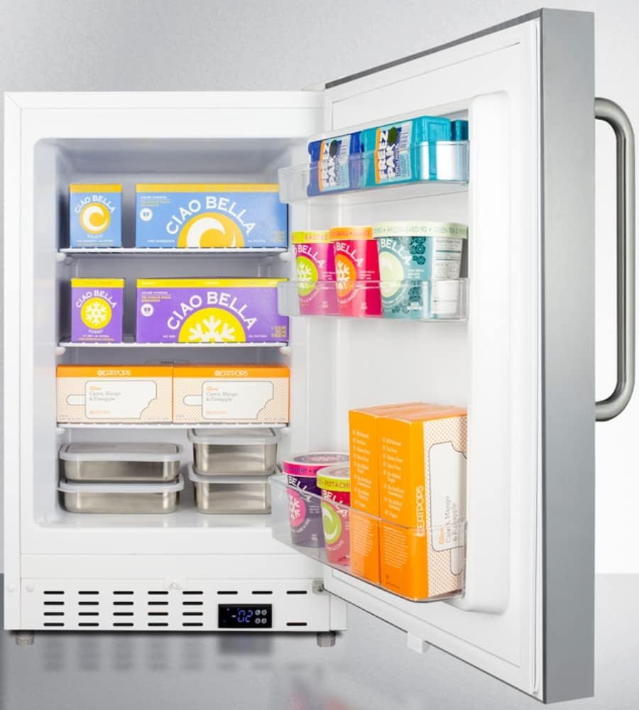 Summit Appliance ALFZ36SSTB Built-in ADA Compliant Residential All-Freezer, White, Stainless Steel Door, Towel Bar Handle, Door Storage