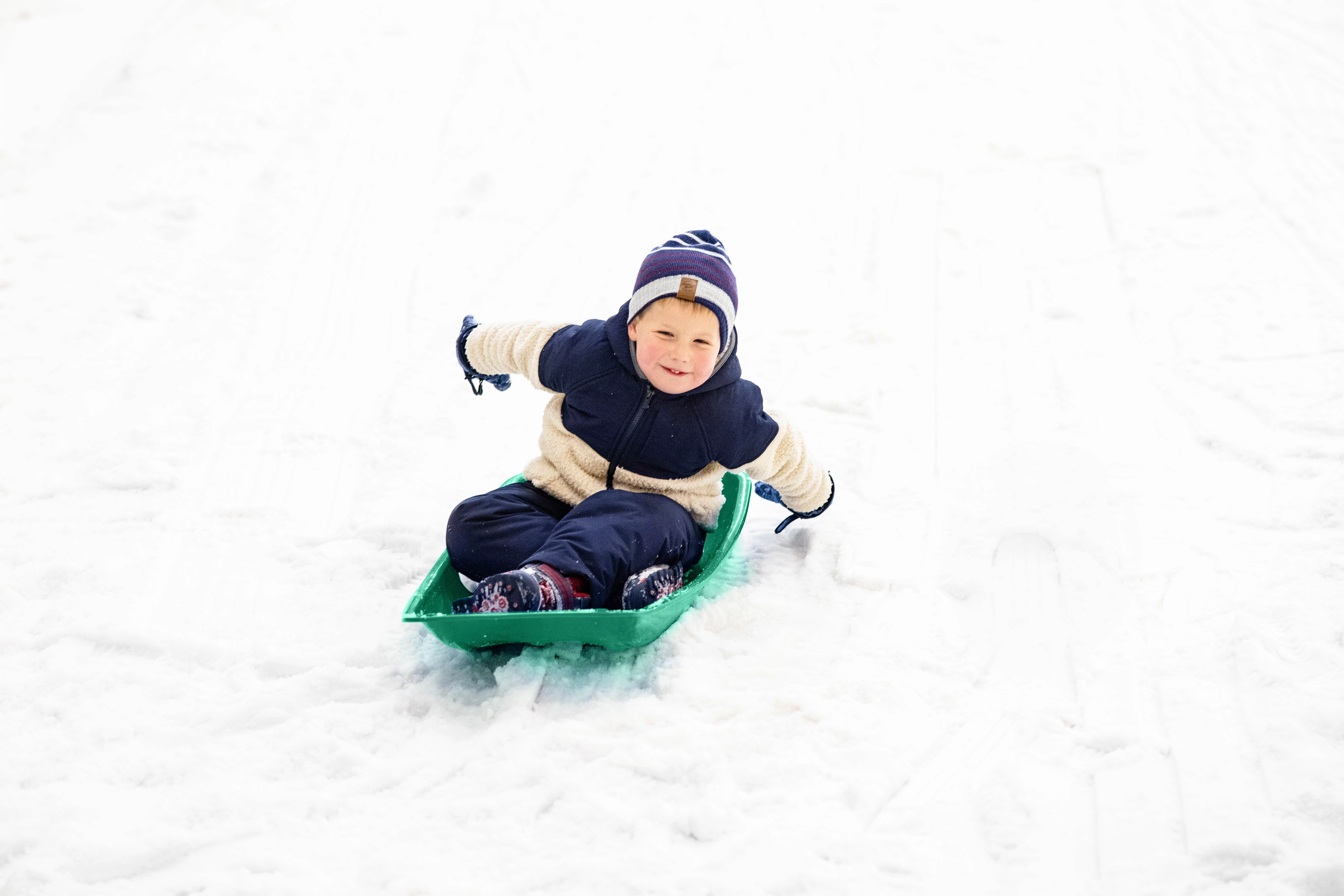 Outdoor Heights Snow Sled, Large Plastic Toboggan Sled for Winter Sledding with Attached Pull Rope for Kids and Adults- 1 Pack
