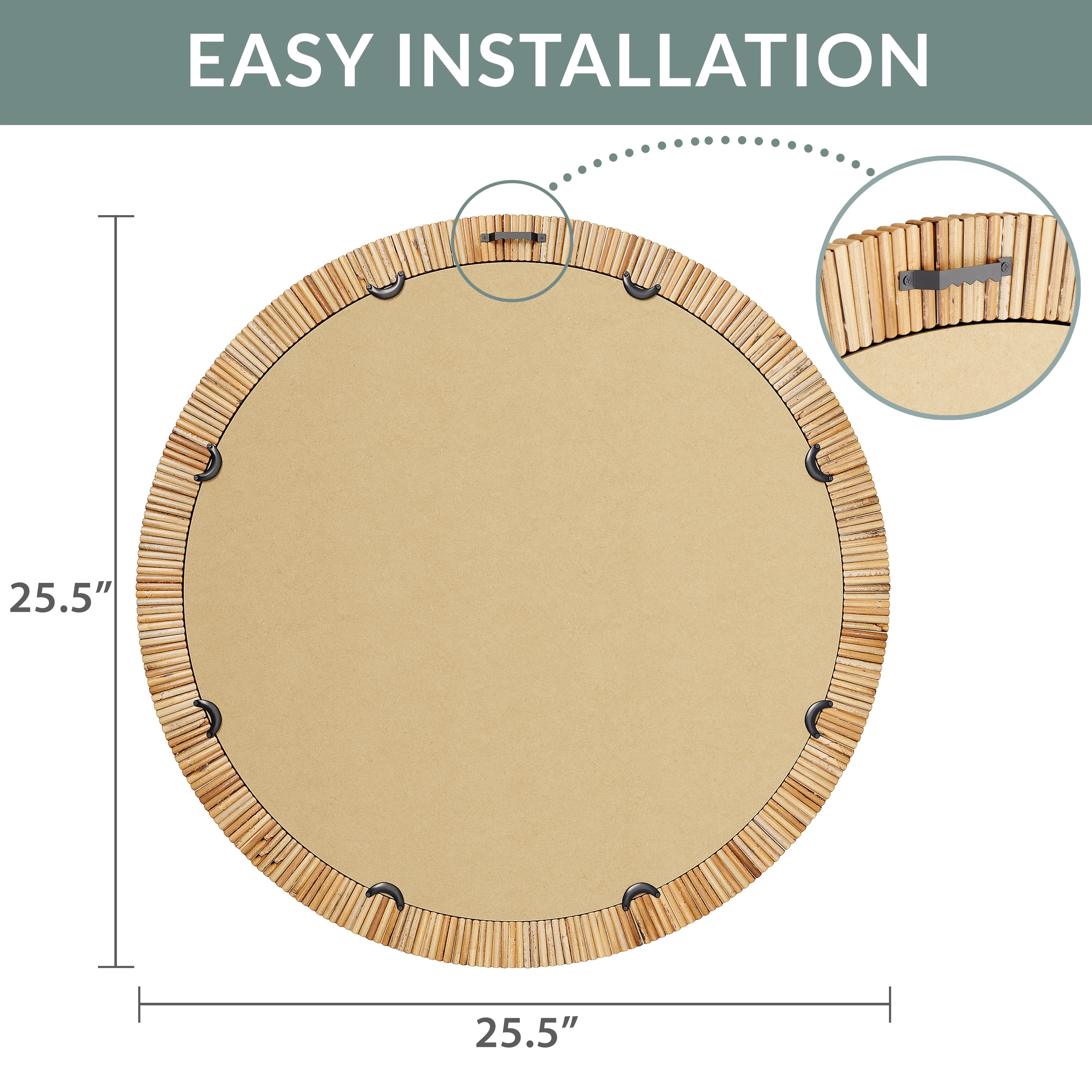 25.5" Rattan Round Bathroom Mirror - Boho Mirror for Nursery Wall Decor - Handmade Wicker Rattan Mirrors for Wall with Rustic Design