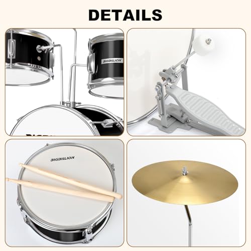 Drum Set for Kids, 3-Piece 14'' Beginner Kids Drum Kit Junior Drum Set with Bass Tom Snare Drum with Adjustable Throne, Cymbal, Pedal