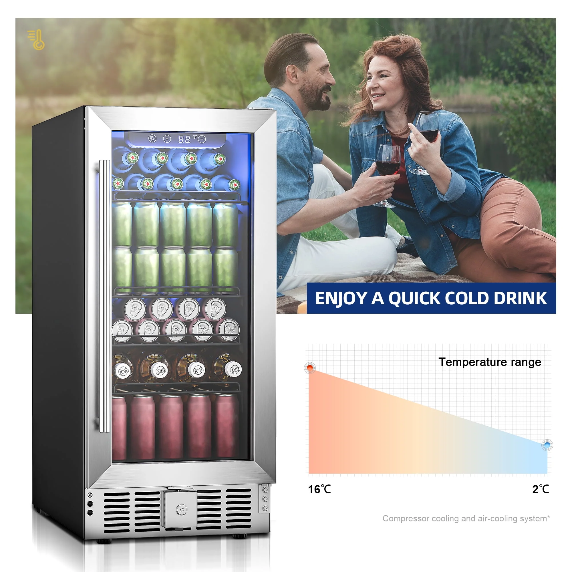 Simzlife 15 Beverage Cooler Under Counter Beverage Refrigerator Beer Fridge with Glass Door