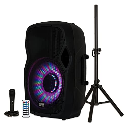 Acoustic Audio by Goldwood 1000W Bluetooth Speaker Set w/ 15" Woofer - Portable PA Sound System w/ Microphone, Adjustable Stand & Remote for Karaoke