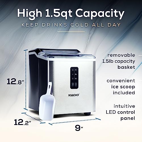 Igloo Electric Countertop Ice Maker Machine - Automatic and Portable - 33 Pounds in 24 Hours - Icecube Maker - Plastic Scoop and Basket