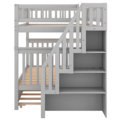 Harper & Bright Designs Twin Size Loft Bed with L-Shaped Desk and Stairs, Solid Wood Loft Bed Frame with Storage Drawers and Bookcase