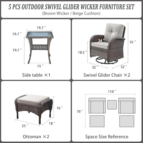 Patio Wicker Chairs Swivel Rocker - Outdoor Swivel Rocking Chairs Set of 2 with Rattan Side Table