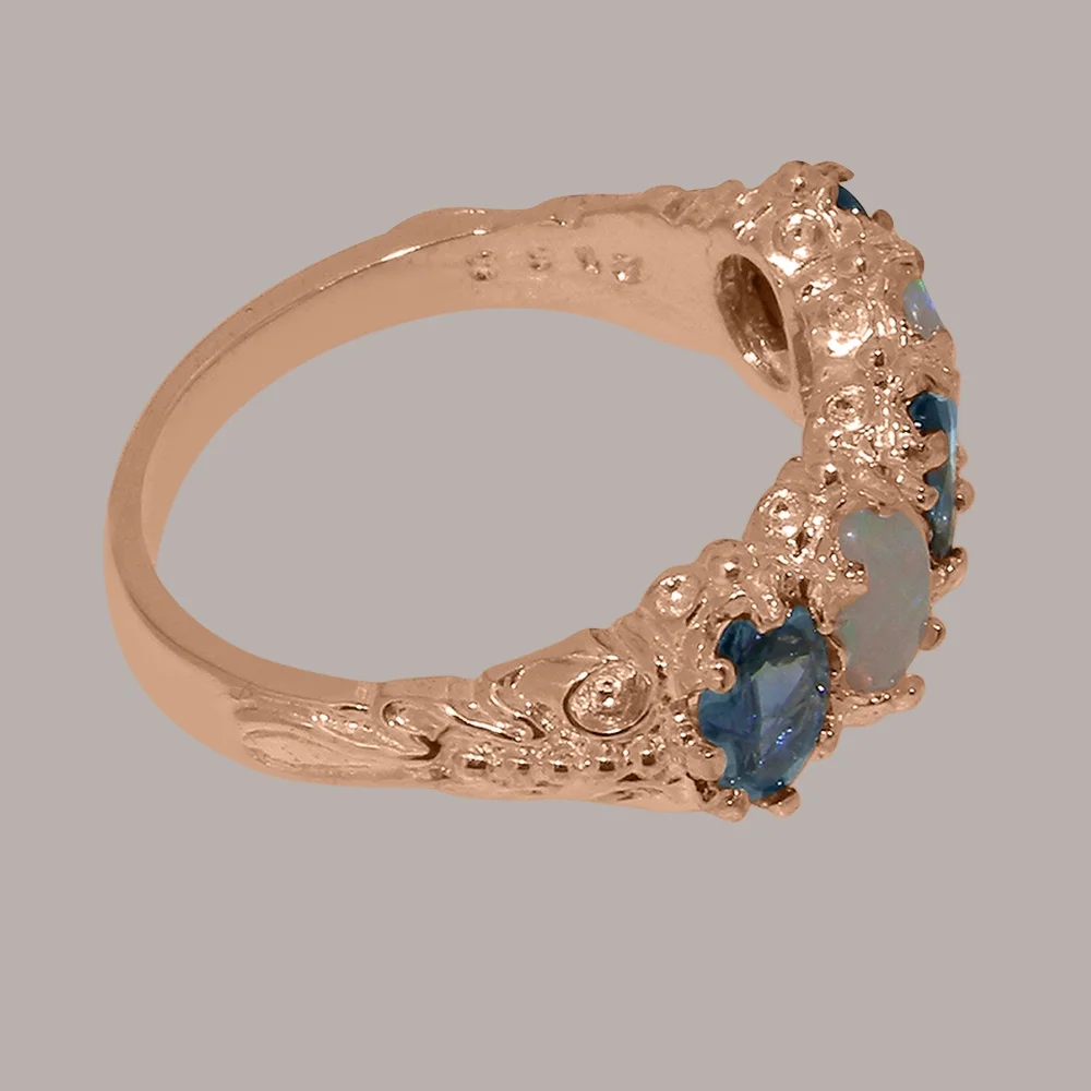 LBG British Made 18k Rose Gold Natural Sapphire & Opal Womens Eternity Ring - 33 size options - Size 10