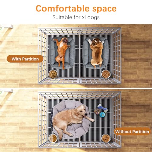 aboxoo 42/48 inch Heavy Duty Metal Dog Crate for 2 Dogs/Large Dog,All Metal Open Top,Dog Kennel Indoor with Wheels,Floor Grid, Tray