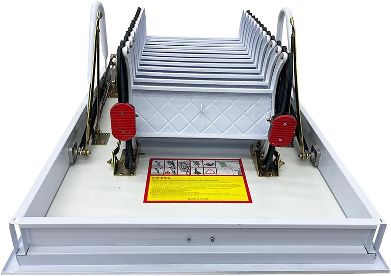 TECHTONGDA Ceiling Attic Loft Ladder, Retractable Pull Down Attic Ladder, 12 Steps Folding Ladder Attic Extension Stairs, 9.84ft Adjustable Height