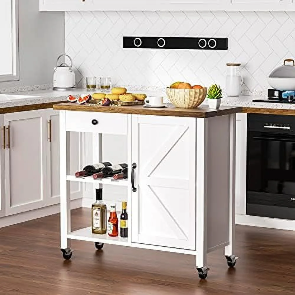 YZboomLife Coffee  with Drawer and Cabinet  Farmhouse Coffee Cart on Wheels with Adjustable Shelves  Corner Coffee  Cabinet for Dining Room  Living
