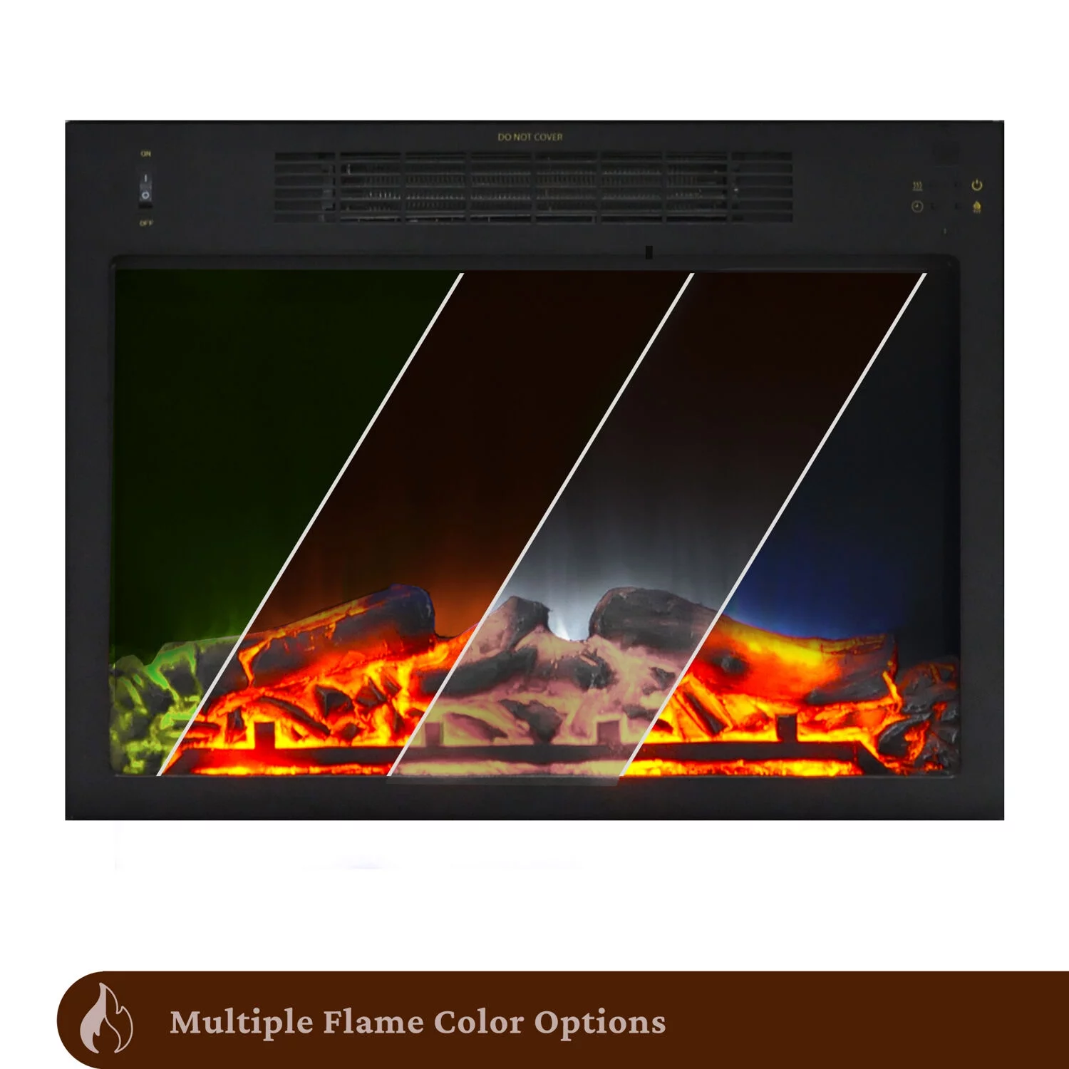 Cambridge Sienna 34" Freestanding White Mantel Electric Fireplace Heater with Realistic Multi-Color LED Flames & Log Insert | Heater For Rooms up to
