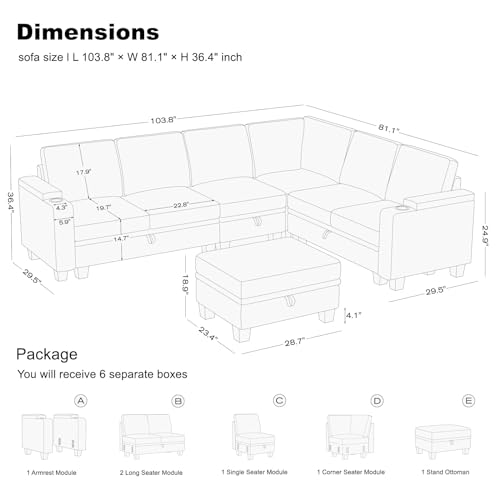 Belffin Modular Sectional Sofa Couch with Storage U Shape Convertible Corner Couches for Living Room Dark Grey Couch
