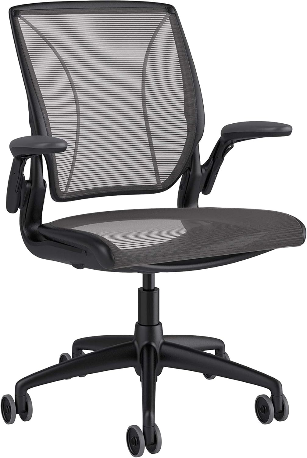Humanscale Diffrient World Office Task Desk Chair - Adjustable Duron Arms - Black Frame Black Pinstripe Back and Seat Mesh W11BN10N10-S