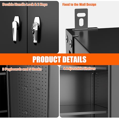 Aobabo 71" H×32" W×16" D Metal Storage Cabinet with Wheels, Garage Steel Storage Cabinet with 5 Adjustable Shelves and 4 Hooks for Home Office