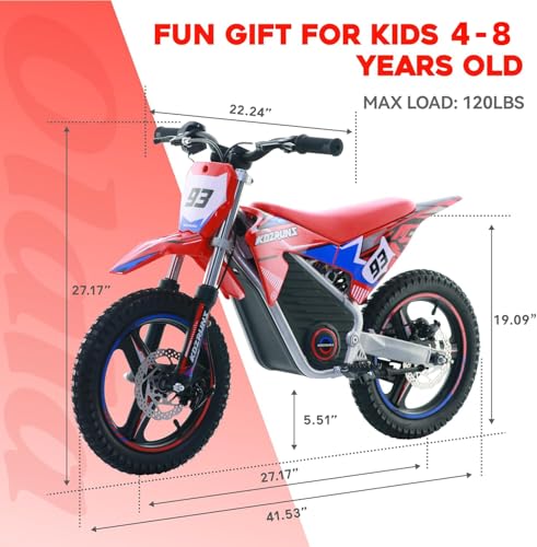 OLALA 36V Electric Dirt Bike for Kids Aged 4-8, Brushless 350W Racing Grade Electric Motorcycle, Up to 18.6MPH & 3 Speed Settings, Dual Disc Brakes