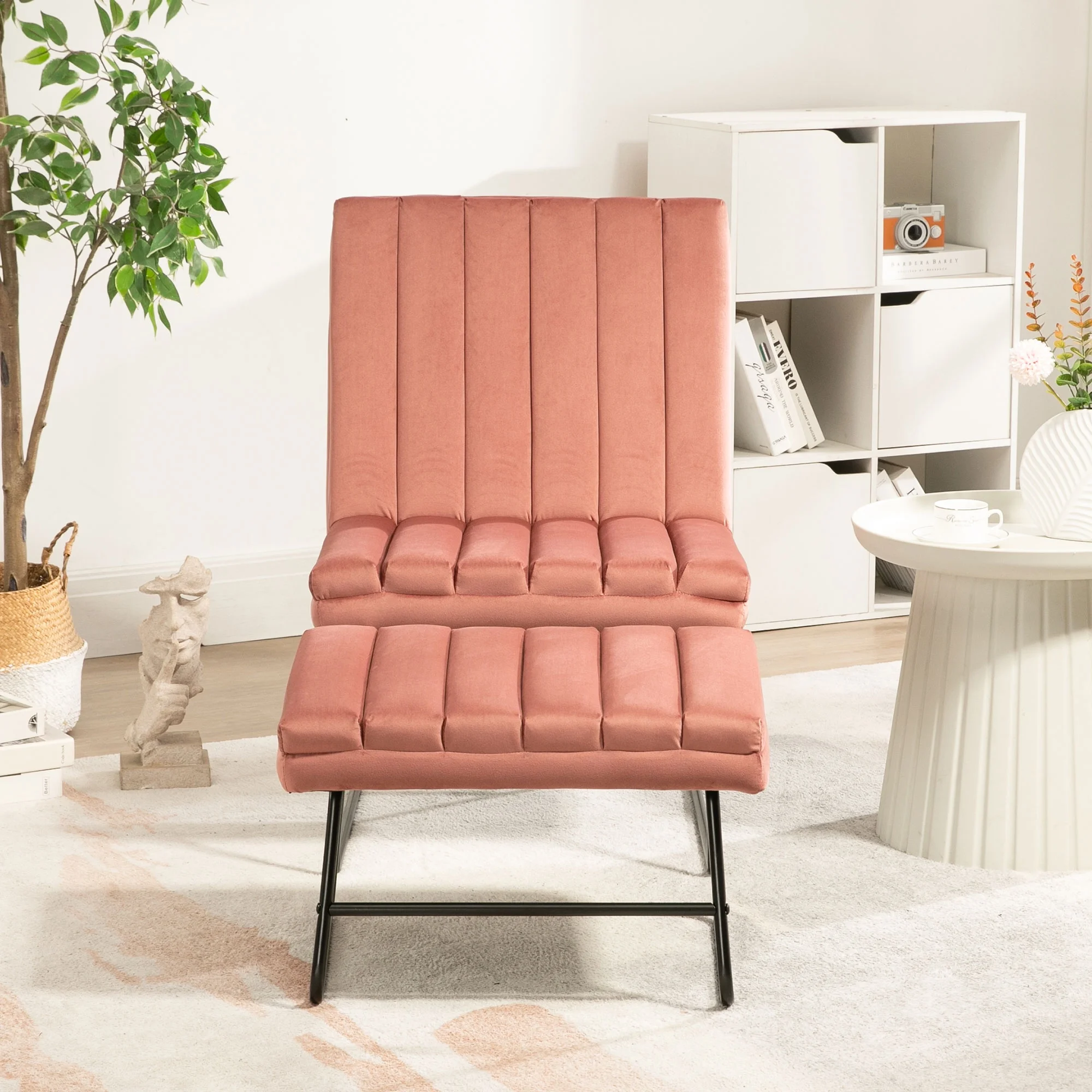 CoSoTower Pink Modern Lazy Lounge Chair, Contemporary Single Leisure Upholstered Sofa Chair Set
