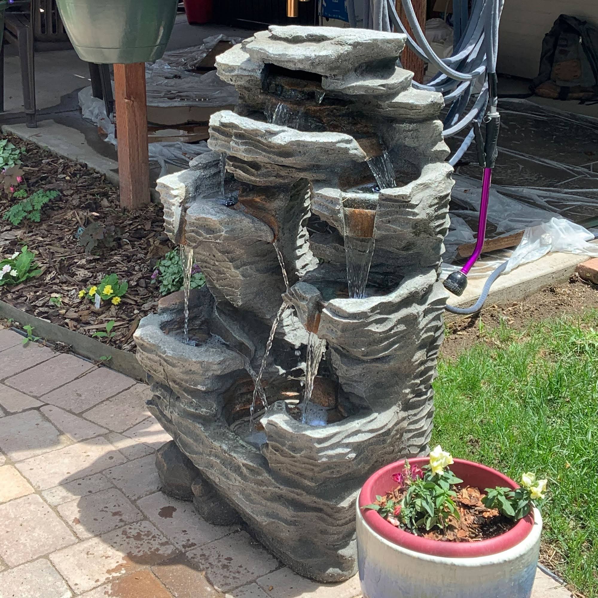 Sunnydaze Decor Dual Cascading Rock Falls 39x22 Water Fountain with LED Lights