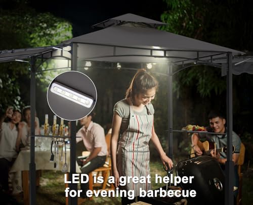 ABCCANOPY 8x5 Grill Gazebo - Outdoor BBQ Canopy Shelter with Led Light for Patio Backyard Grilling (Dark Gray)