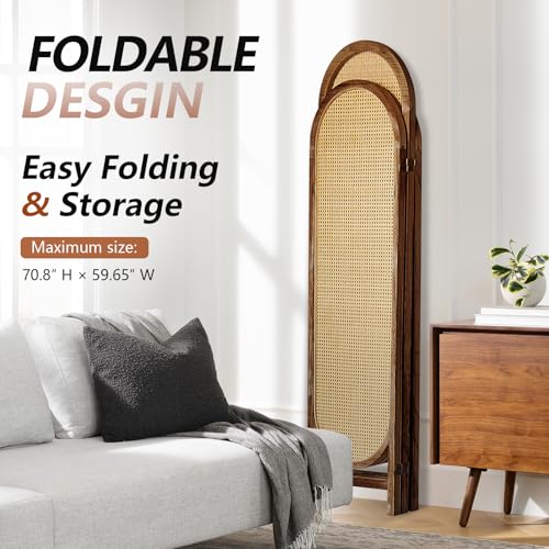 5.9 Ft Tall Hand-Woven Rattan Room Divider 3 Panels, Wood Room Divider Panel, Folding Screen Divider Wall, Wall Divider for Room Separation