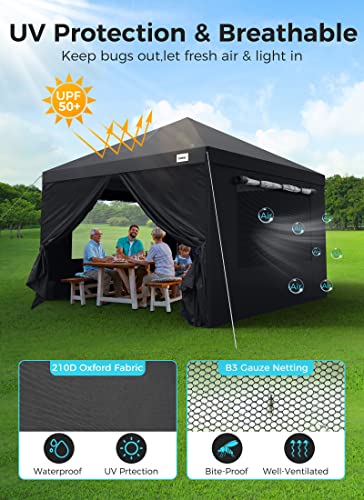 Pop up Canopy Tent with Window, 10x10 Ft Outdoor Gazebo Tent with Removable Zip up Sidewall and Doors, 1 Bonus Wheeled Case