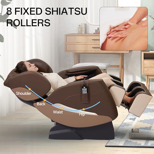 2022 Full Body Electric Zero Gravity Shiatsu Massage Chair with Back Heating and Foot Roller for Home and Office (Khaki)