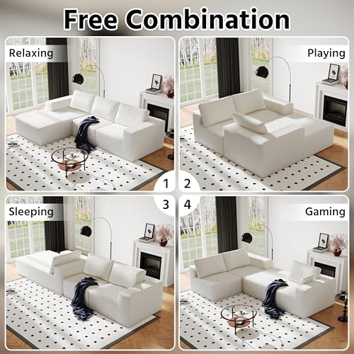 108" Cloud Modular Sectional Couch with L-Shape Chaise, Modern Sectional Sofa with Deep Seat Couch, Ultra Soft Knit Fabric Couches for Living Room