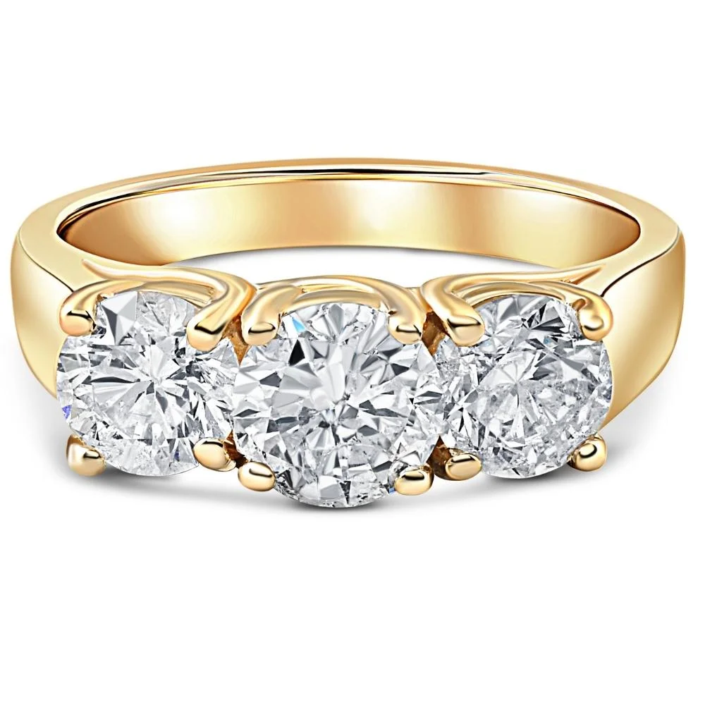 Pompeii3 3ct Diamond Three Stone Wedding Anniversary Ring 14k Yellow Gold