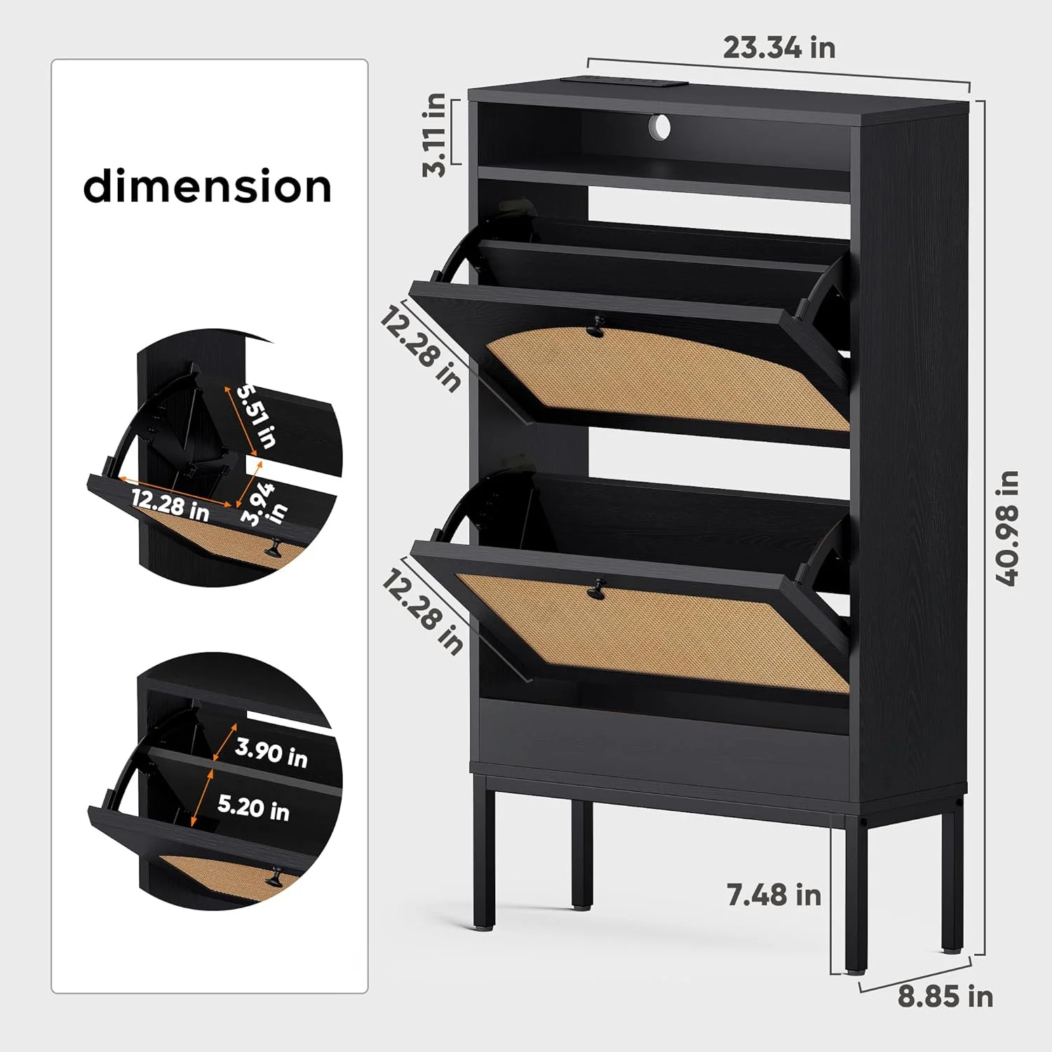 Shoe Storage Cabinet, Freestanding Organizer with Doors, Narrow Shoe Rack Cabinet, Slim Hidden Cabinet for Entryway/Hallway (Black, Small)