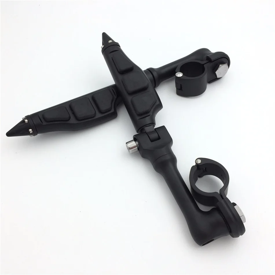 HTT-MOTOR Black Long Angled Peg Mounting Kit with Stiletto Shape Foot Peg Footrest For with 1-1/2 inch (1.5") Front Engine Guard Frame Tube Iron 883